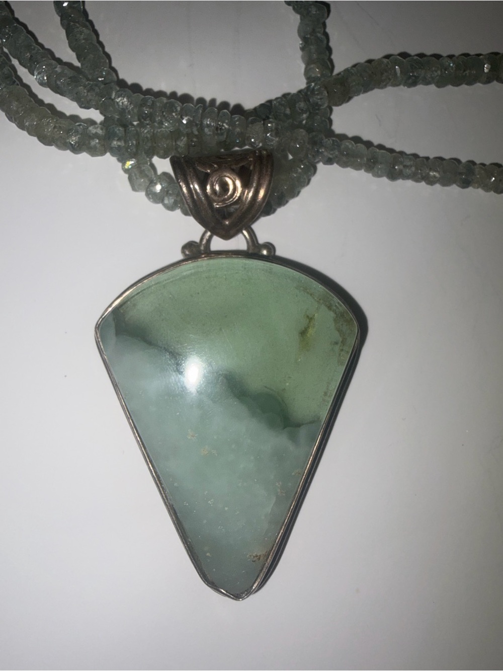 Extra Long Faceted Gemstone Necklace Green Chalcedony Chrysoprase 925 Pendant 82